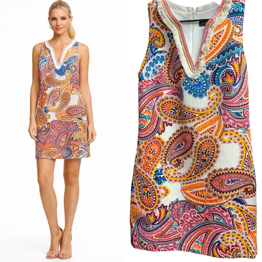 LAUNDRY BY SHELLI SEGAL  Women's‎ Paisley-print Fringed Textured Dress 8